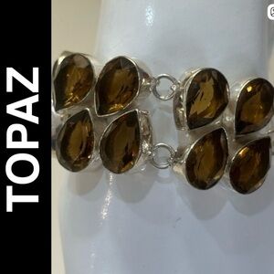 TOPAZ Inlaid In Silver Tone Frame Bracelet Open Back To Allow Light Size 7.5”L